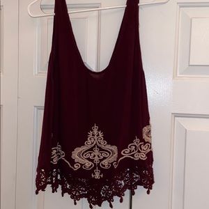 maroon tank top w/ lace bottom
